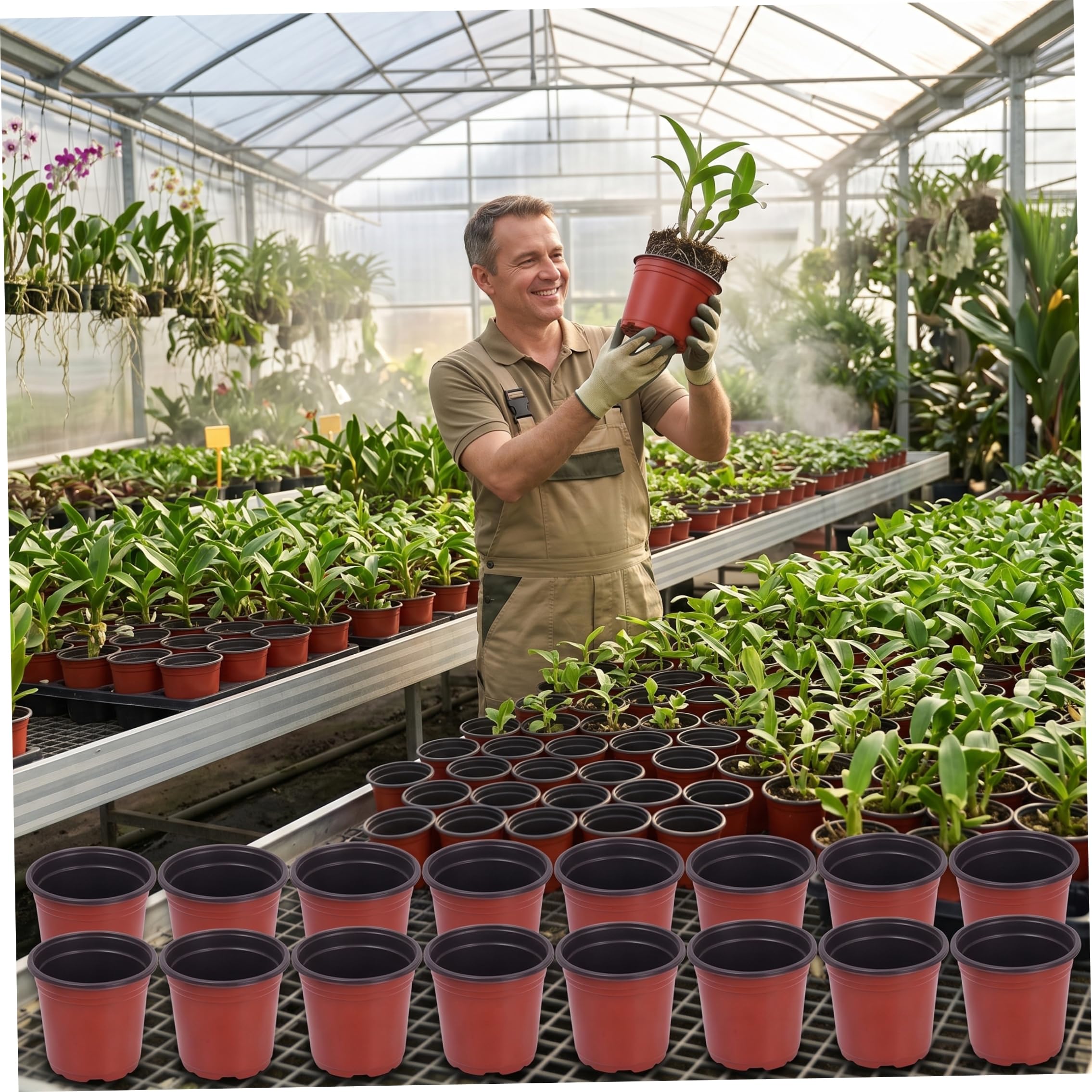 Pots de pépinière de 8 Pouces, 100 Paquets Drainage, Pots Rouges et Noirs 8 Pouces