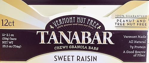 Miniatura 5 de Vermont Nut Free Chocolates Granola masticable TANABAR (pasas dulces), barras de 2.1 onzas, 12 unidades