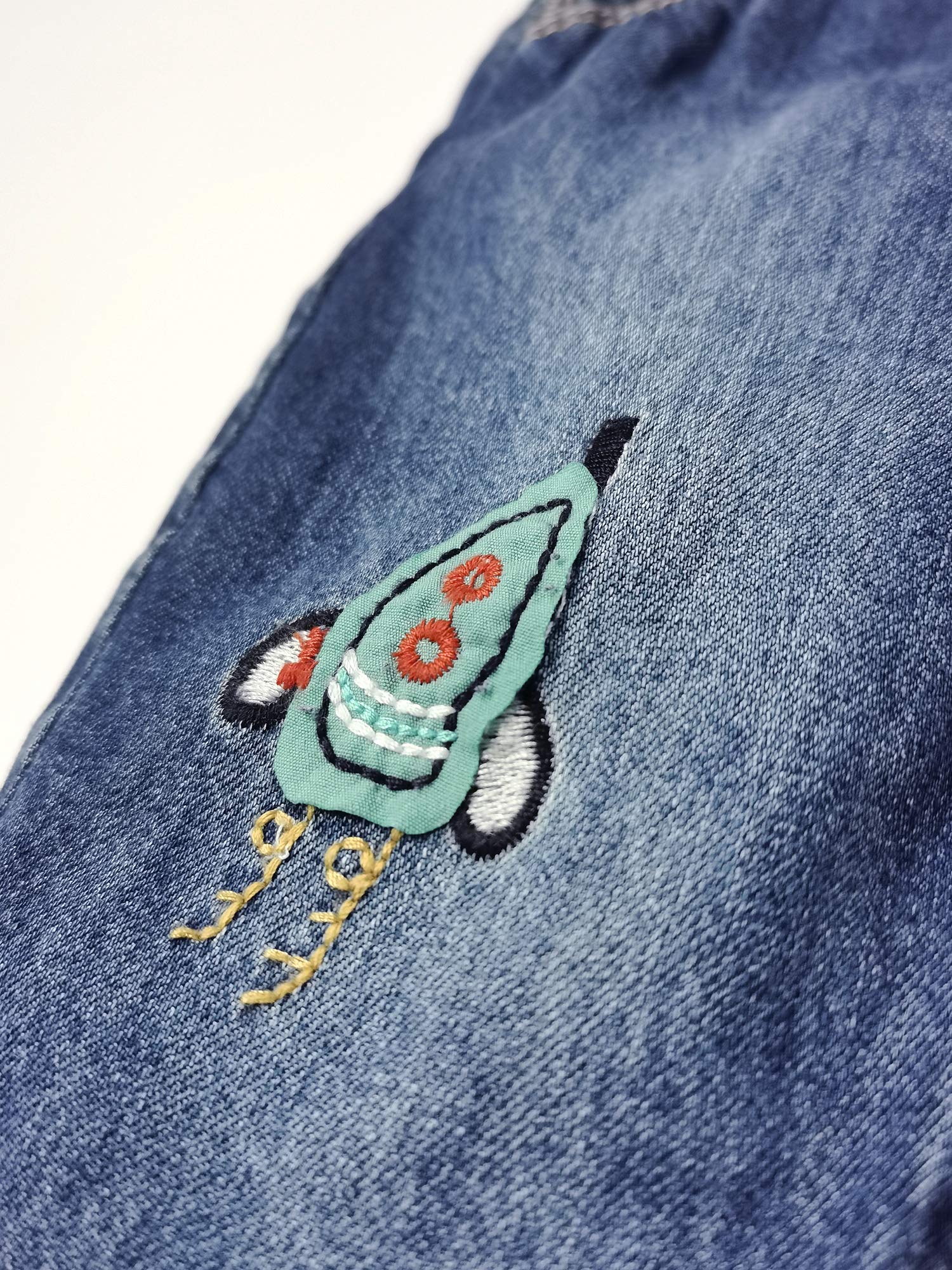 KIDSCOOL SPACE Salopette in denim di cotone lavato ricamato con fiori per bebè e bambine