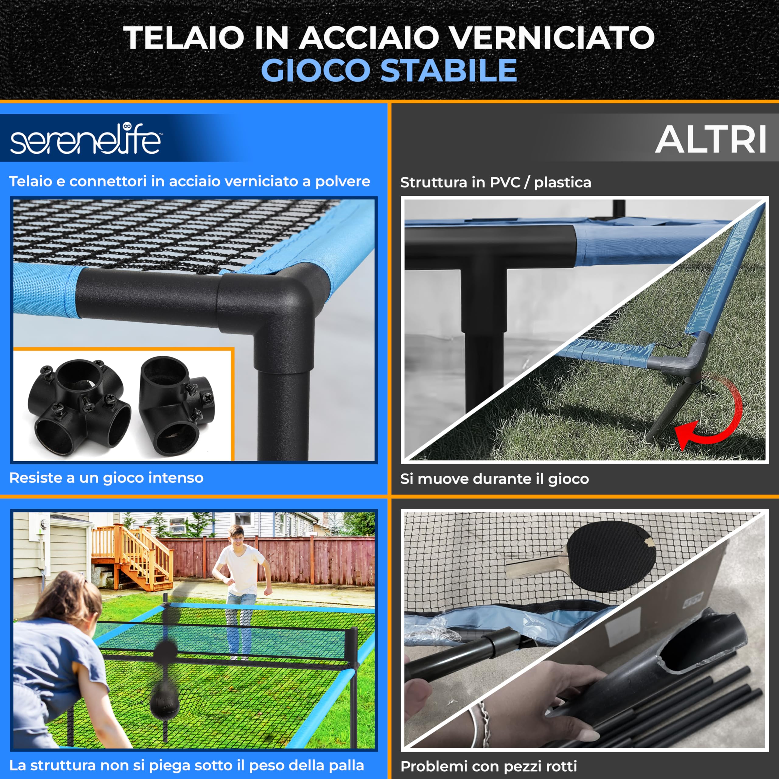 SereneLife Tavolo Ping Pong, Gioco da Tavolo 240 cm in Acciaio Verniciato con Rete Ping Pong, Racchette e Palline, al Coperto e all’Aperto
