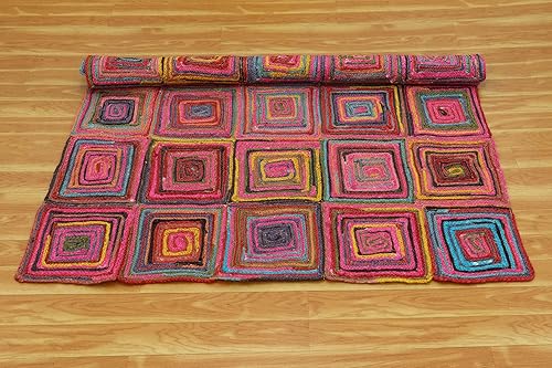 Miniatura 5 de Natural Jute Collection - Alfombra cuadrada de 3 x 3 pies, alfombra de yute trenzada a cuadros multicolor de 0.27 pulgadas de grosor, ideal para