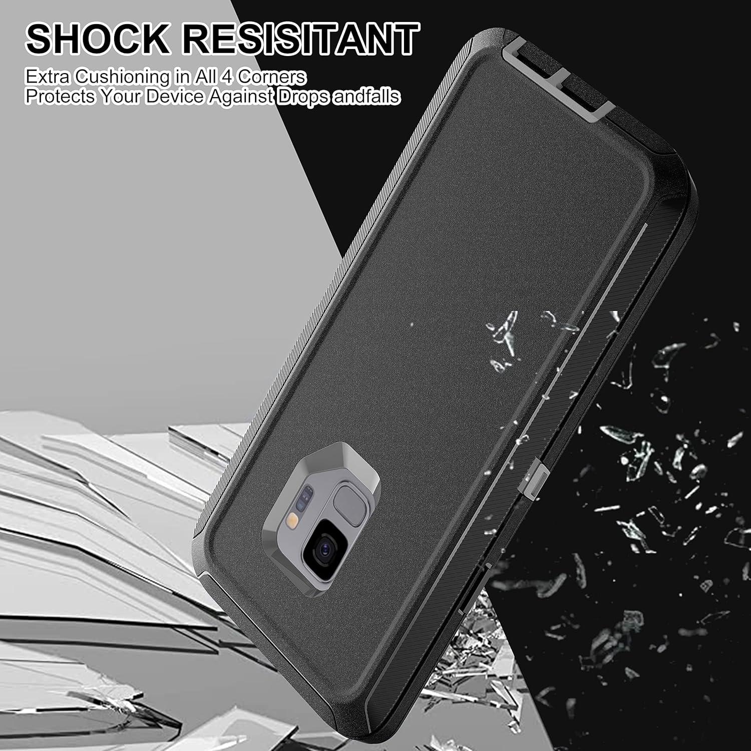 for Galaxy S9 Case, Samsung Galaxy S9 Case with Self Healing Flexible TPU Screen Protector [2 Pack], 3 in 1 Full Body Shockproof Heavy Duty Protection Case for Samsung S9 (Black/Grey) thumbnail