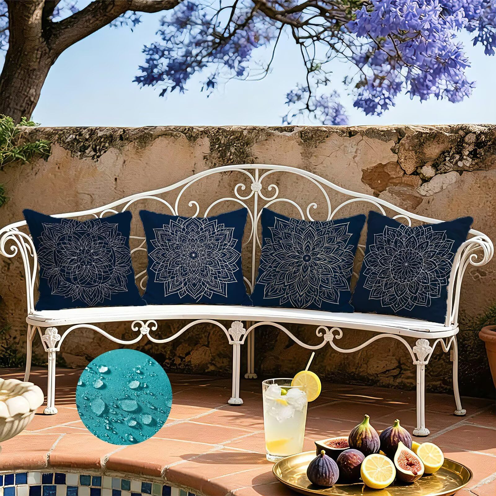 Blu Federe Cuscini Divano 45x45cm, Cuscini da Esterno Set de 4, Cod-474