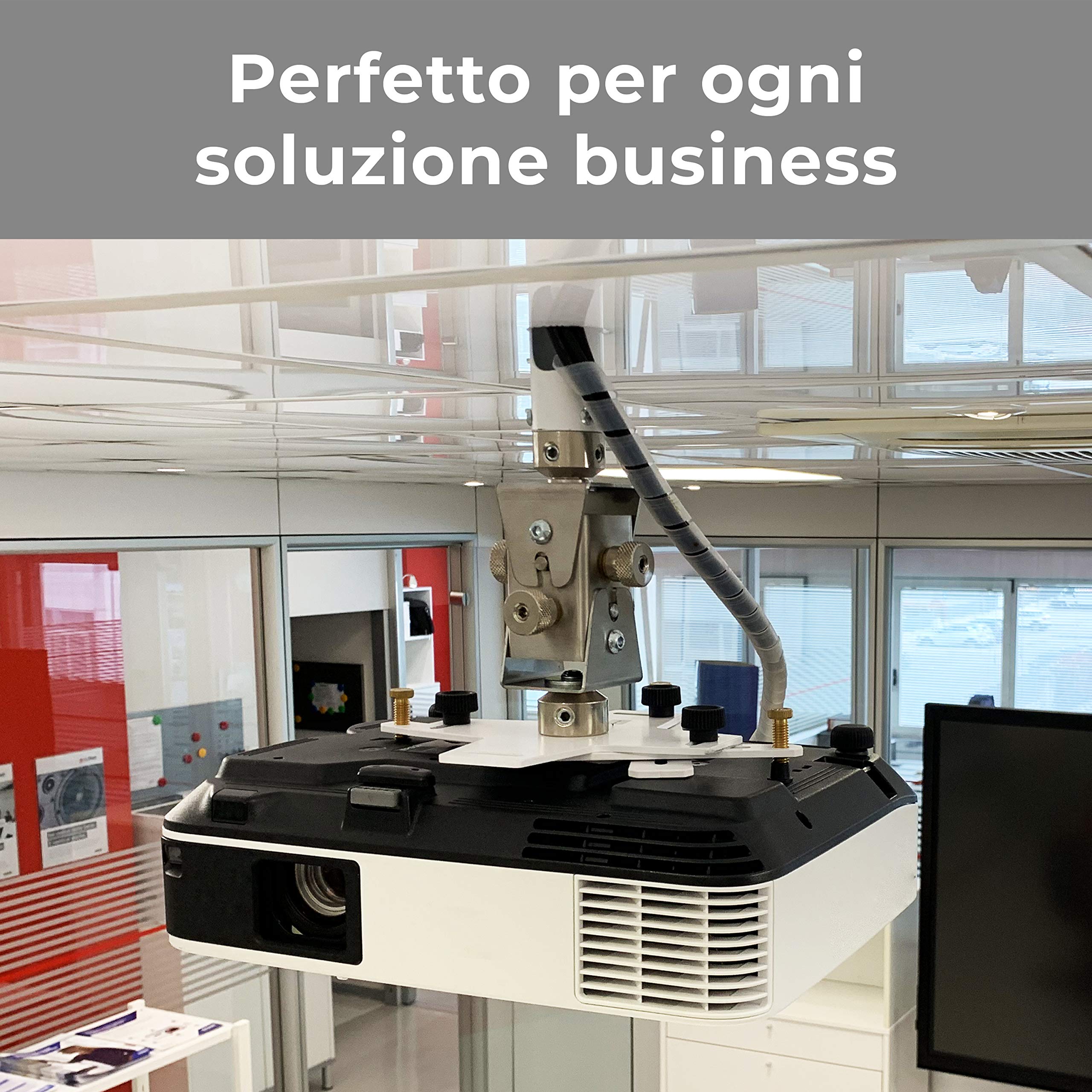 Supporto Proiezione Professionale “Arakno” Silver 131/196cm Regolabile Per Videoproiettore (Disponibile da 18cm, 60/80cm, 86/126cm, 131/196cm, 201/266cm) Montaggio Staffa A Soffitto Massima Qualità
