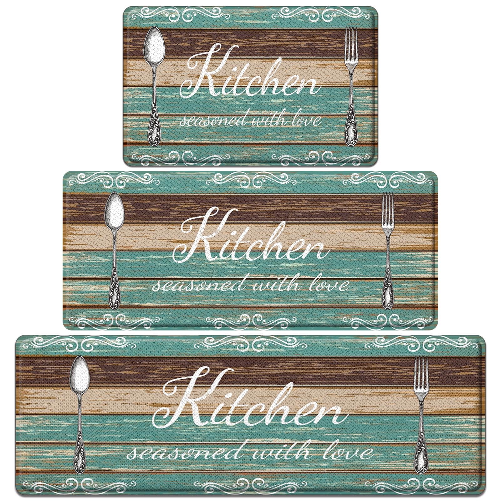 Arttown Anti-Fatigue Kitchen Rug Set of 3, Waterproof Non-Slip, Rustic
