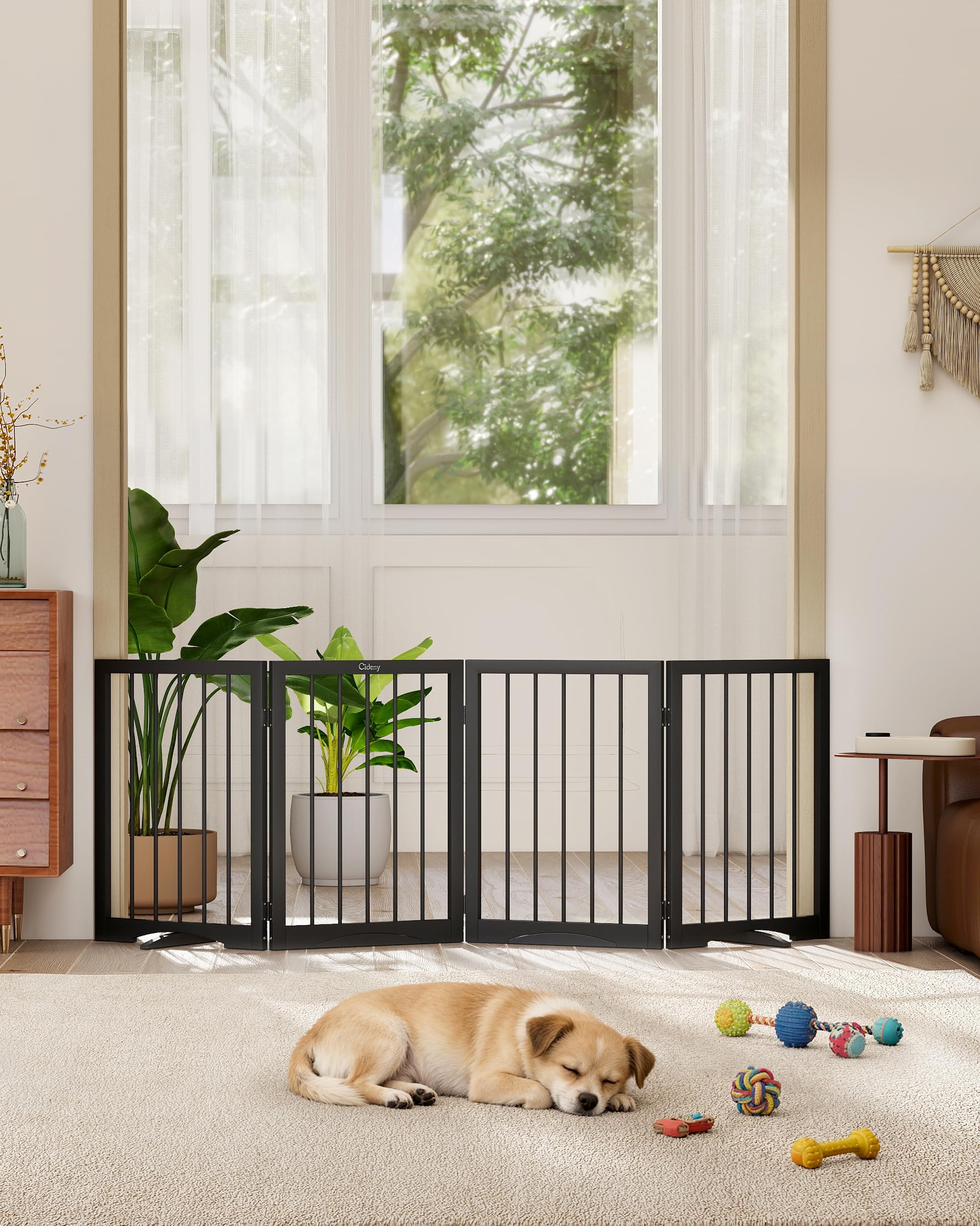 Cideny Free Standing Dog Gate Indoor, Foldable Dog Gate for Doorways Stairs Hallways, 3-Panel Freestanding Pet Gate with Support Feet for Stability, Folding Puppy Gate Easy to Move, Doggy Gate 54"x24" — view 16