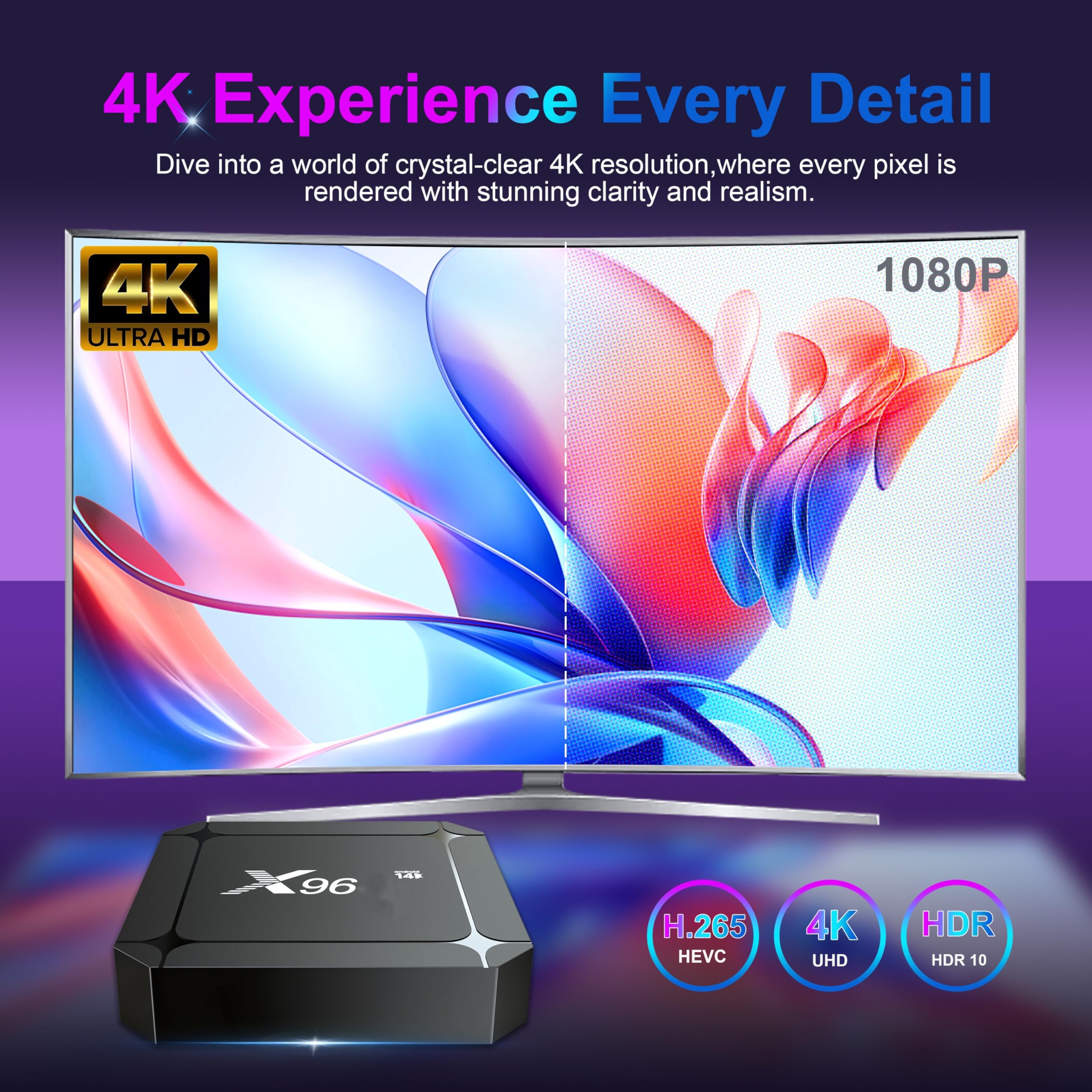 Android 14.0 TV Box, Boîtier TV 2GB RAM 16GB ROM RK3518 Quad-Core Cortex-A53, Android Box Support 2.4/5.0GHz 4K 100M Ethernet HD USB 3.0/2.0 TV Box