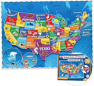 United States Puzzle for Kids - 70 Piece - USA Map Puzzle 50 States with Capitals - Childrens Jigsaw Geography Puzzles for Kids Ages 4-8, 5, 6, 7, 8-10 Year Olds - US Puzzle Maps for Kids Learning