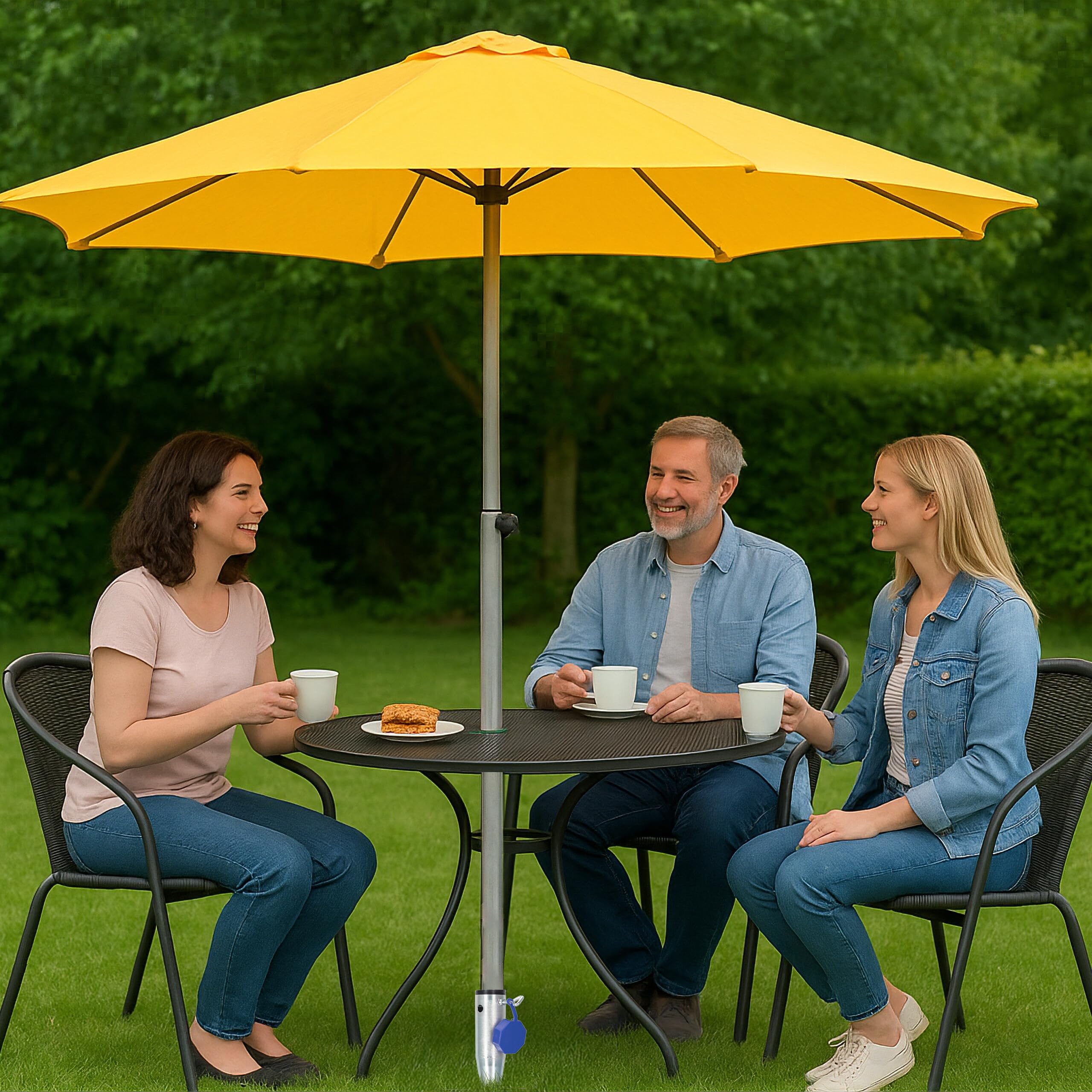 Relaxdays Douille de Sol Parasol, ancrage séchoir Parapluie, 25-55 mm, à Visser, Acier, Dents de Gazon, argenté/Bleu