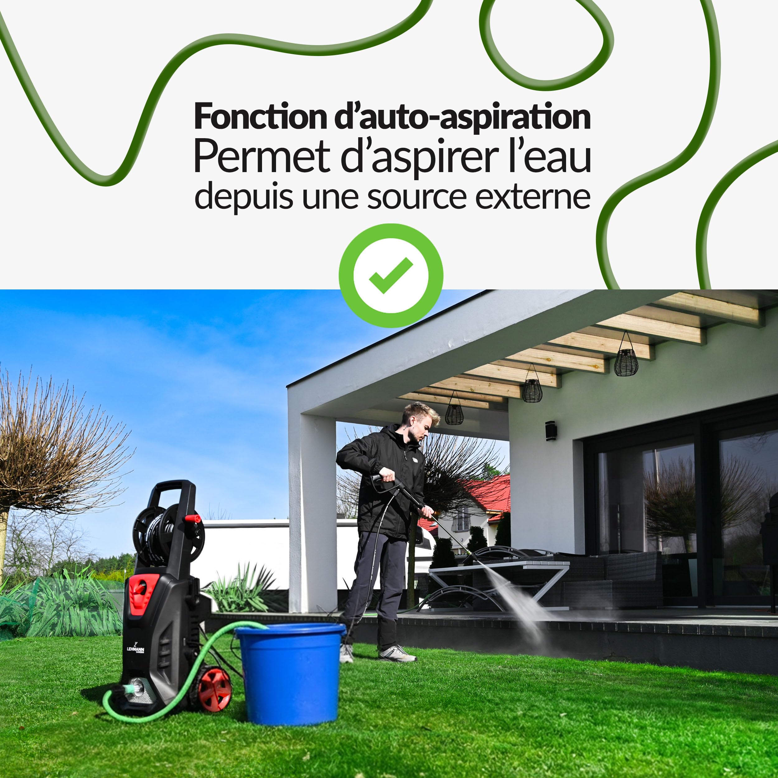 Lehmann Colorado Nettoyeur Haute Pression avec Moteur à Induction, 3000 W, Max. 260 Bar, Débit 492 l/h, Rayon d'action 17 m, Accessoires : Canon à Mousse, 4 Buses, Buse Turbo, Noir/Rouge