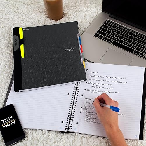 Miniatura 7 de Five Star Advance Spiral Notebook + Study App, 5 Subject, College Ruled Paper, 8-1/2" x 11", 200 Sheets, Spiral Guard, Movable Tabbed Dividers, Negro