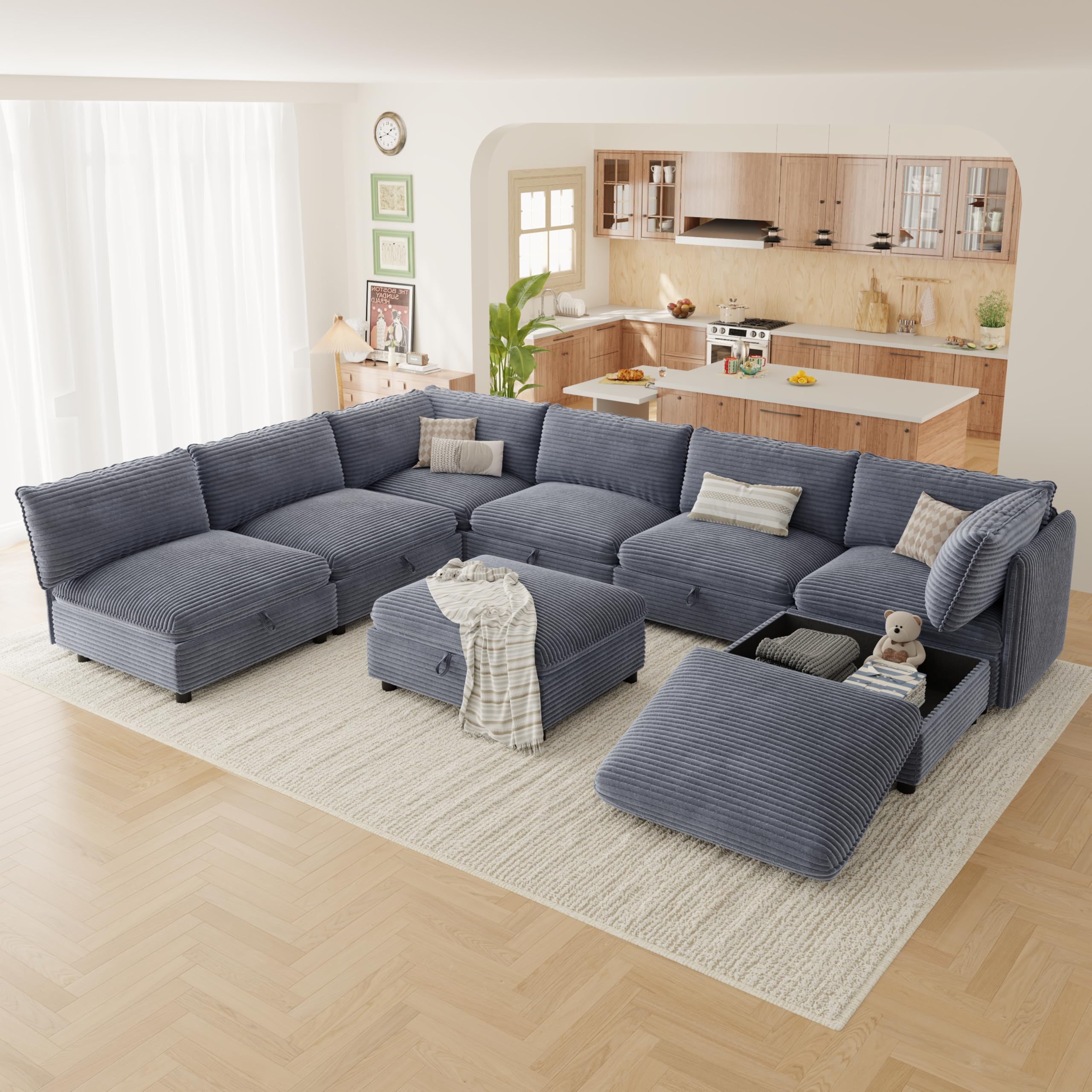 FIRLZY 125 Corduroy U Shaped Couch