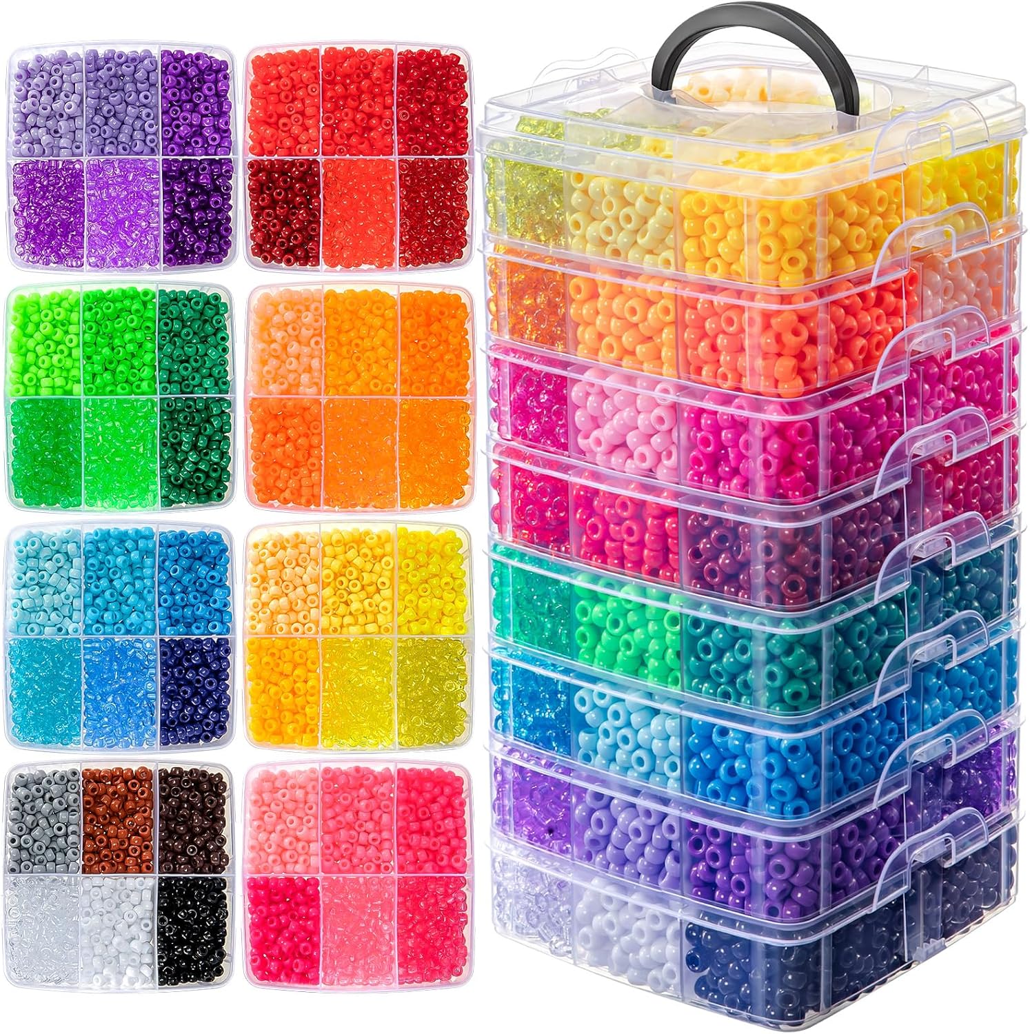 Umikk 10,000PCS Pony Beads Bulk, 48 Colors 6x9mm Plastic Kandi Beads for DIY Bracelet Making Hair Braiding Kandi Jewelry Key Chains Crafts Gifts (5.73LB, Shockproof Packaging)