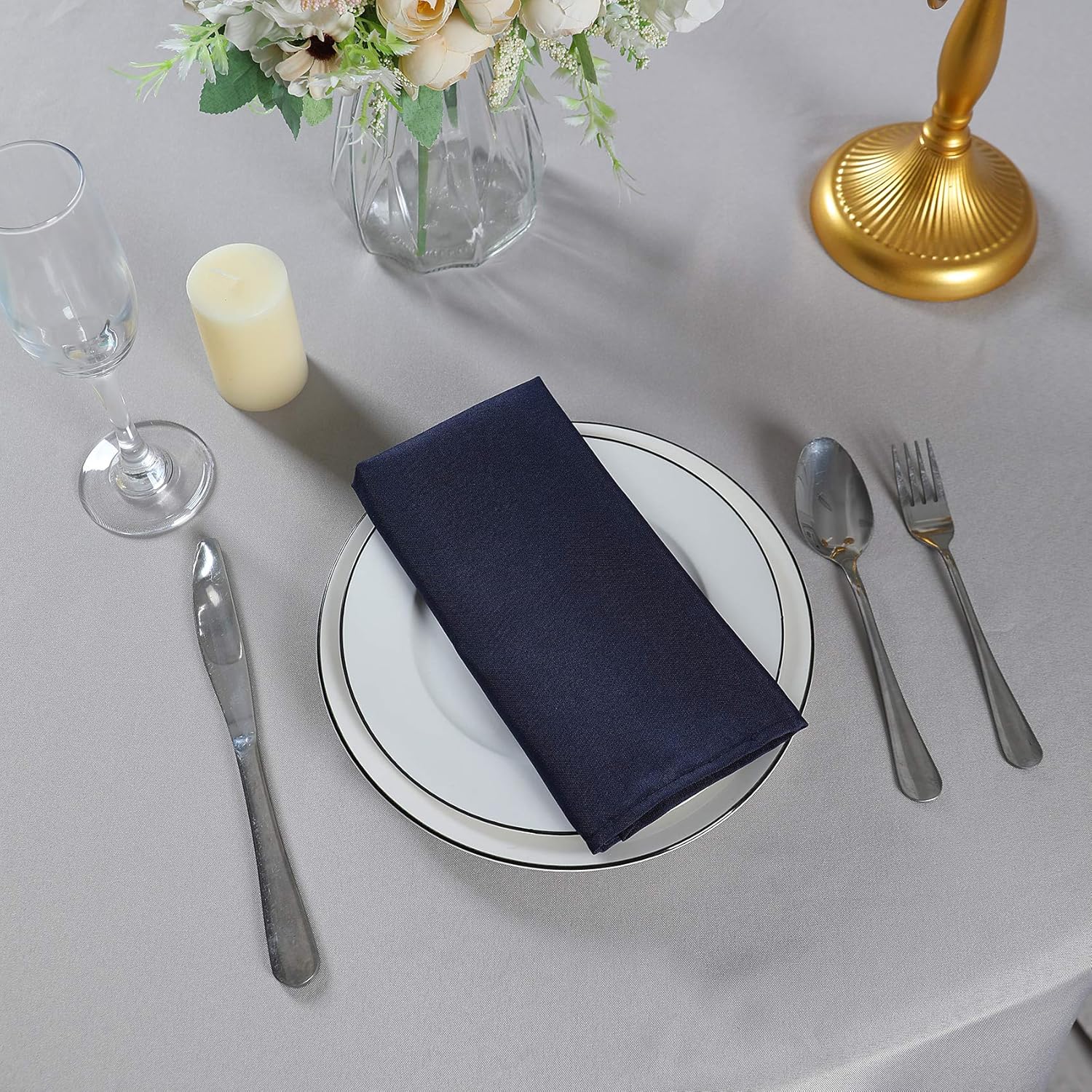 Cloth Napkins 20x20 inch Washable Polyester Dinner Napkins Soft Table Napkins for Wedding Party Dining Banquet(Navy,50PCS)