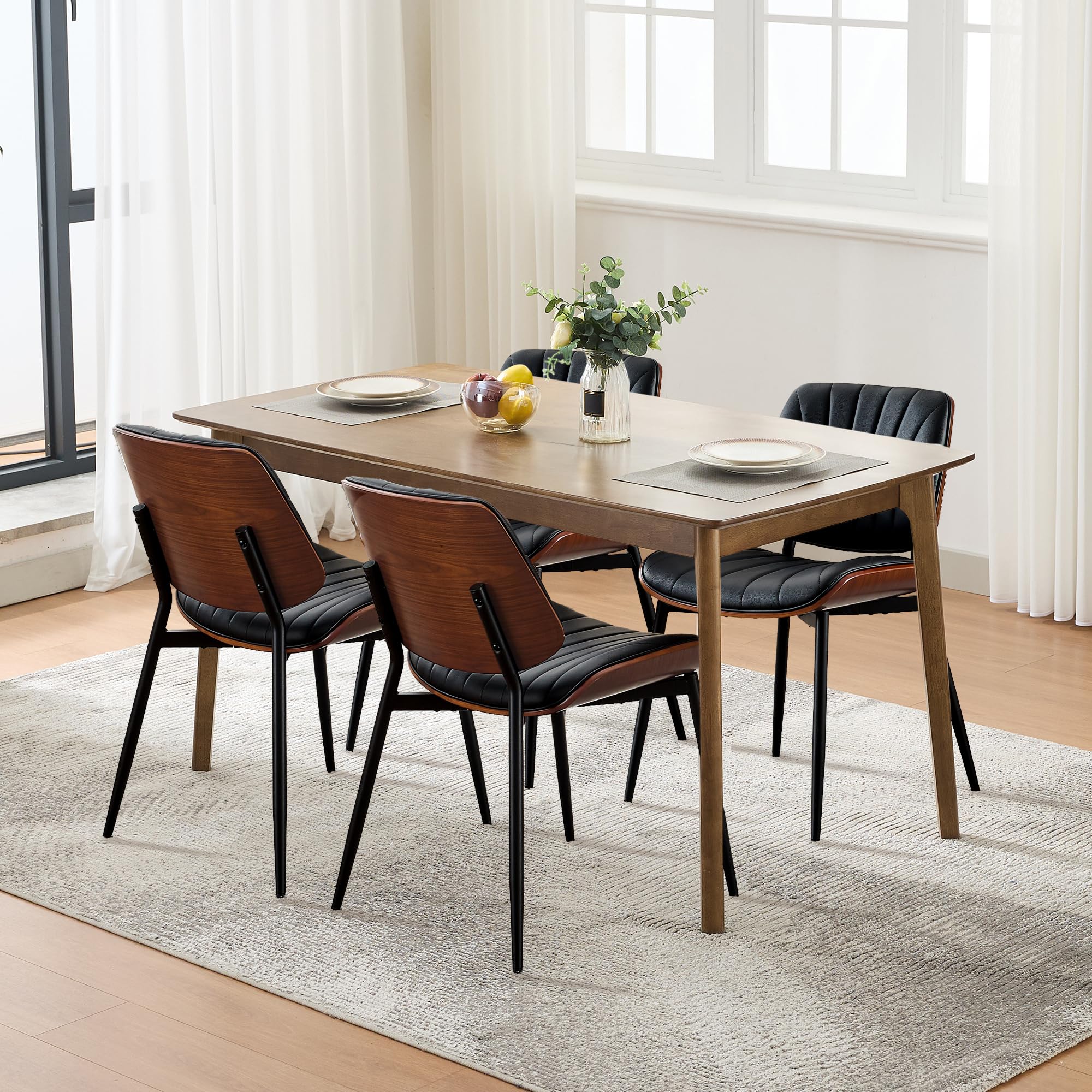 Garvee Set 2 Sedie da Pranzo Mid-Century in Ecopelle Nera, 51 x 54 x 81 cm