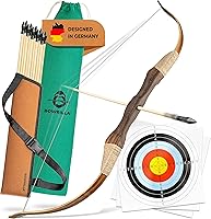 Vista 8 de BOWRILLA® Arco y flecha de madera para niños con 10 flechas, carcaj, 3 objetivos y bolsa de almacenamiento Juego de arco y flecha para niños