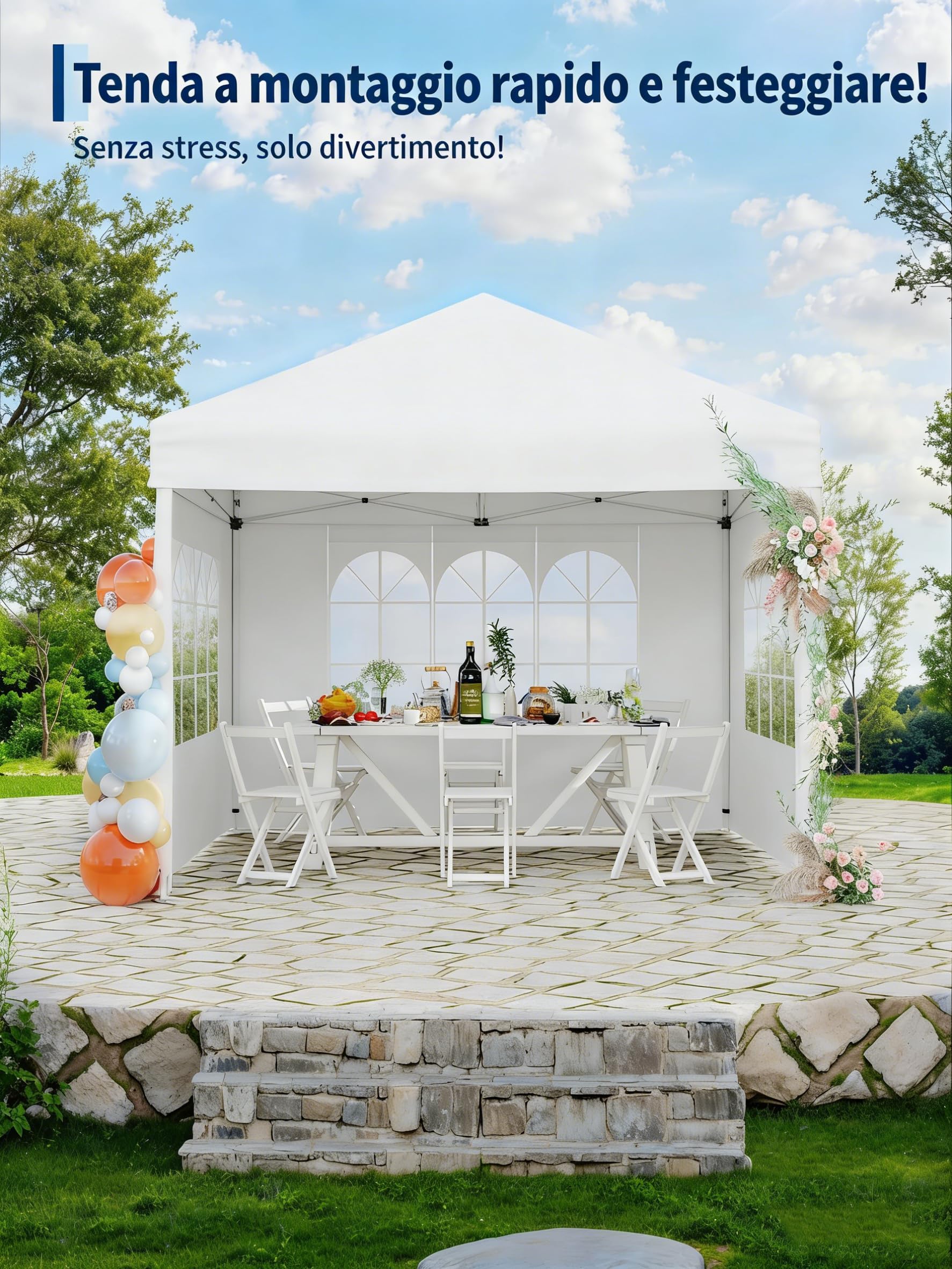 Faltpavillon 3x3m Wasserdicht Stabil,Pop Up Pavillon mit 4 Seitenwände,Weiß | Höhenverstellbar,Abnehmbaren Seitenteilen,UV50+ Sonnenschutz Faltzelt,für Garten,Terrasse,Markt und Party