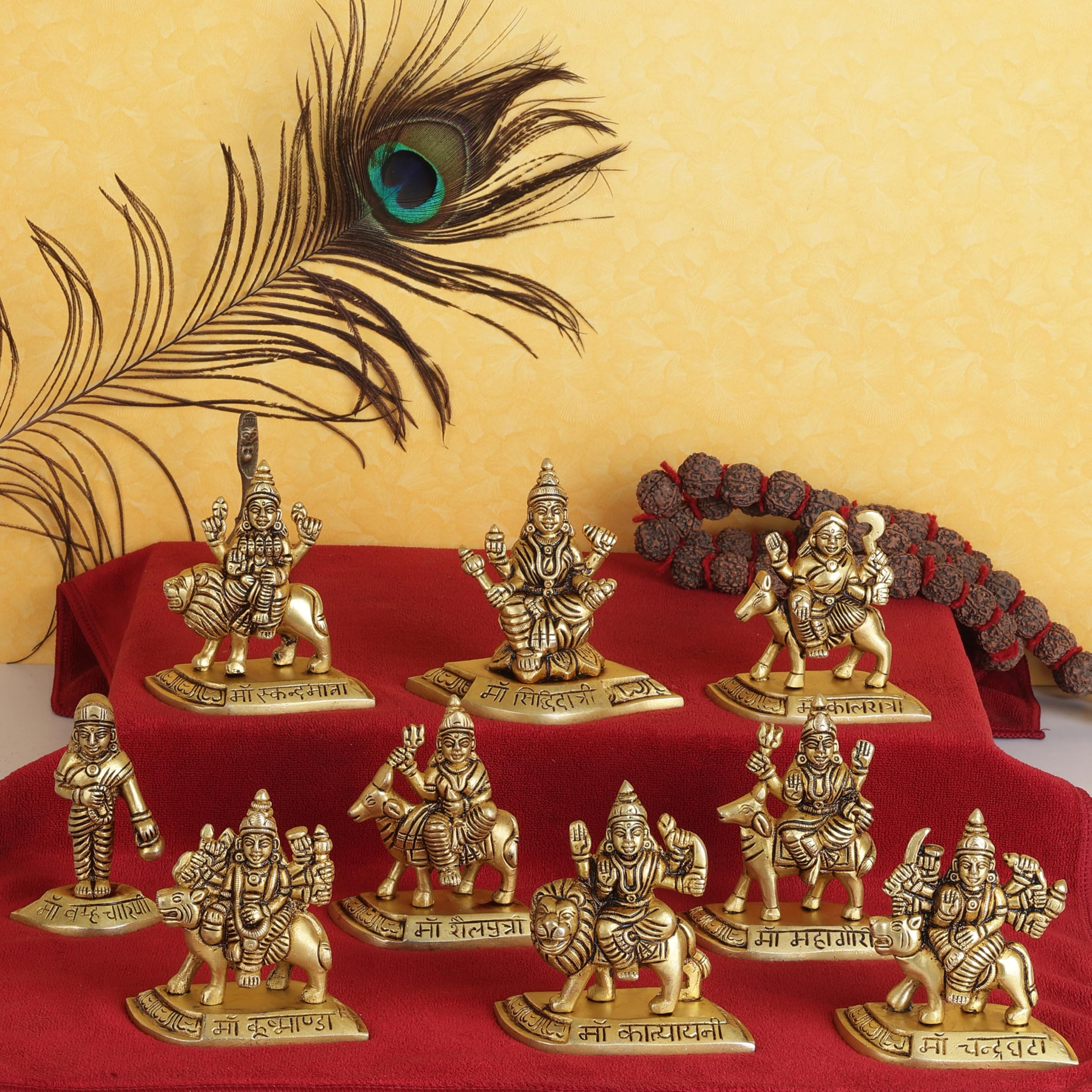 Buy TRY FEET Nav Nine Durga Brass Idols Set, Golden Finish Hindu