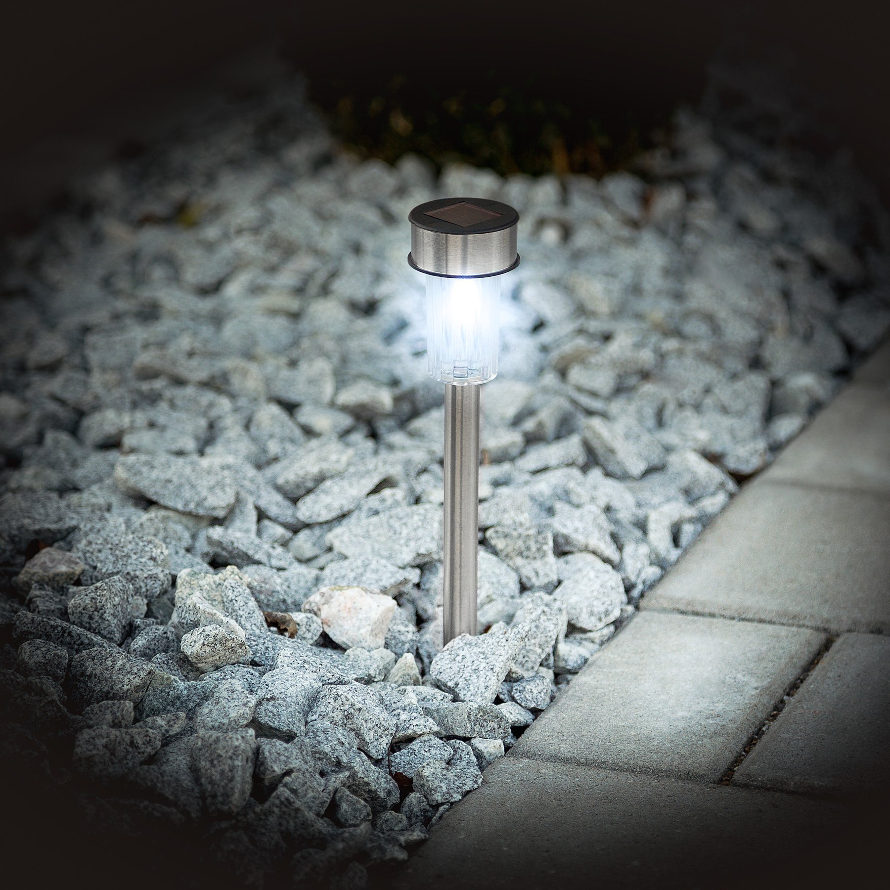 tectake LED Solar Außenleuchte Gartenleuchte | mit Einschaltautomatik | Edelstahlrohr | kaltweiß | bunt - Diverse Mengen - (24 STK. Weiss | Nr. 402312)