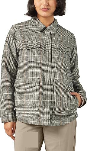 Dickies Women's Sherpa Lined Flannel Chore Coat, Gray, Medium