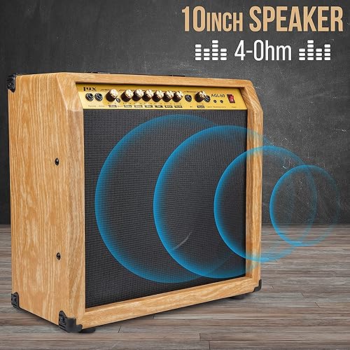 Miniatura 104 de LyxPro Amplificador de guitarra eléctrica de 60 vatios Combo de estudio de estado sólido y amplificador de escenario con altavoz de 10 pulgadas
