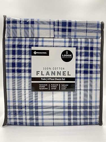 Member"s Mark - Juego de sábanas de franela 100 % algodón, tamaño King, diseño a cuadros color gris y rojo