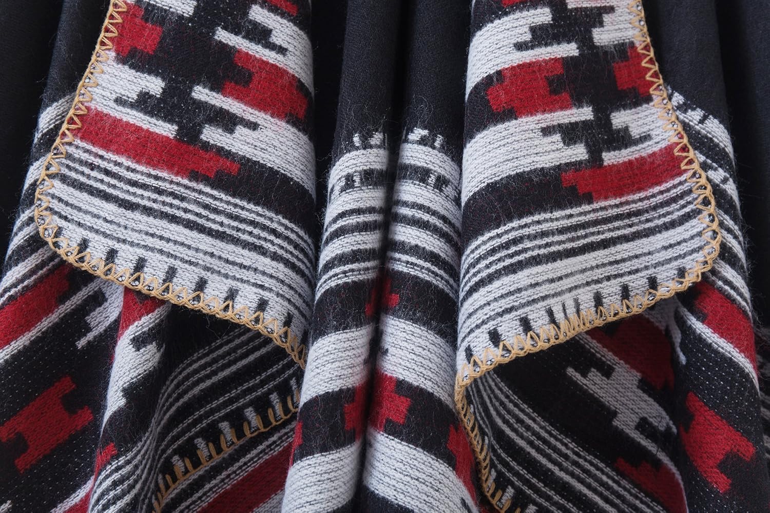 Women's Vintage Pattern Open Front Poncho Cape Shawl Winter Shawl Wraps - Image 2