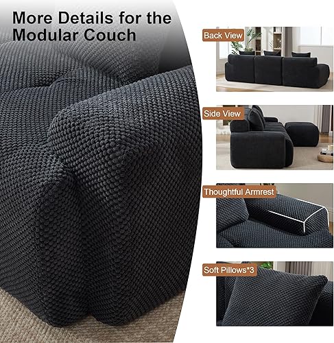 Miniatura 5 de Sofás seccionales para sala de estar, sofá deshuesado de 113 pulgadas con 4 asientos, sofá modular en forma de L con diván y otomana movible para