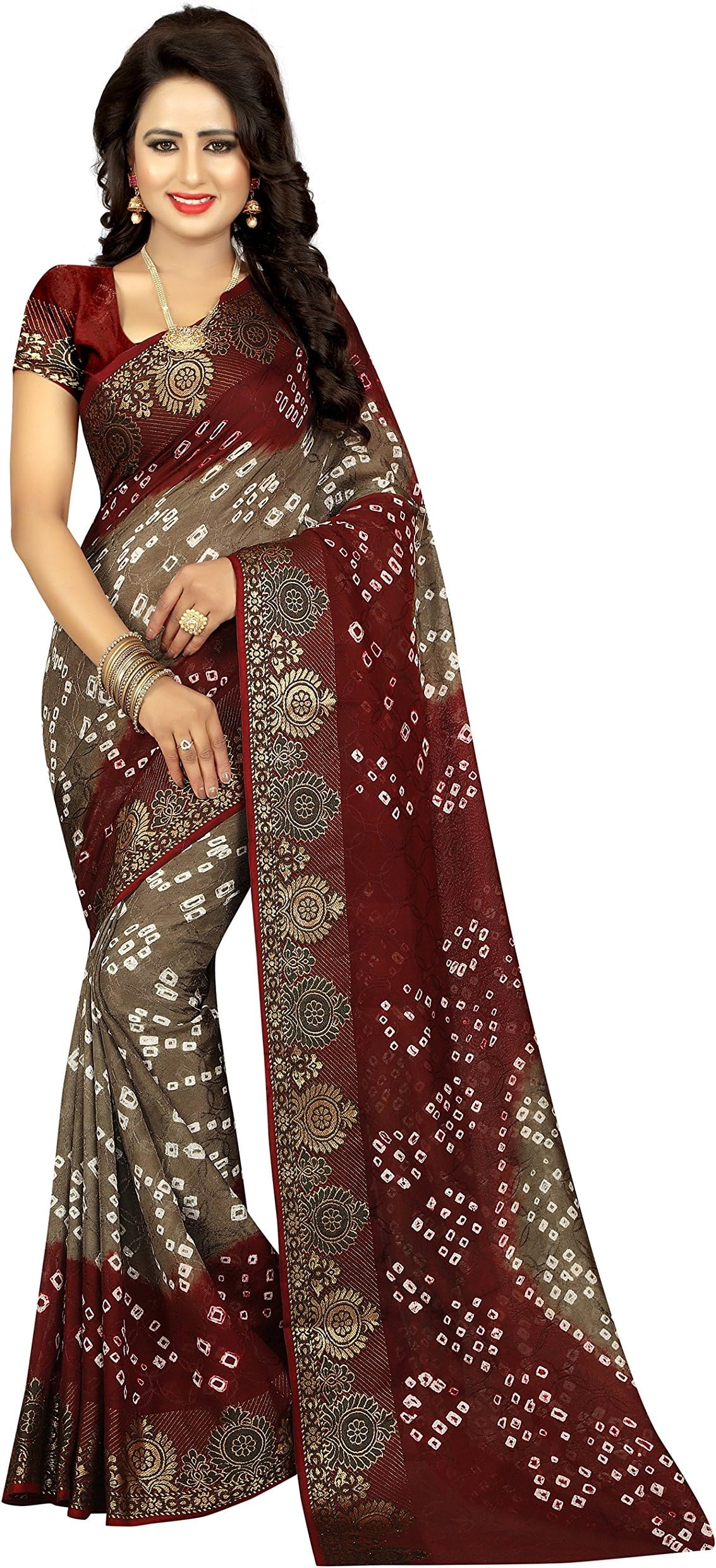 Divine International Trading Co Women's Art Silk Printed Tie And Dye Bandhani Sarees With Blouse Piece Fabric