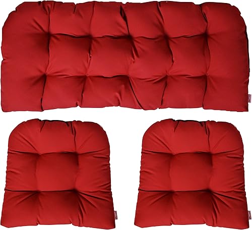 RSH DECOR Juego de cojines de mimbre de 3 piezas para interiores y exteriores, juego de sofá biplaza y 2 cojines a juego - Sunbrella lona Jockey rojo