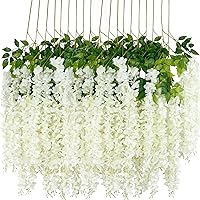 HanYun 12-Pack White Dense Artificial Wisteria Hanging Vines - 3.6ft Silk Flower Garlands for Wedding, Party, Home Decor