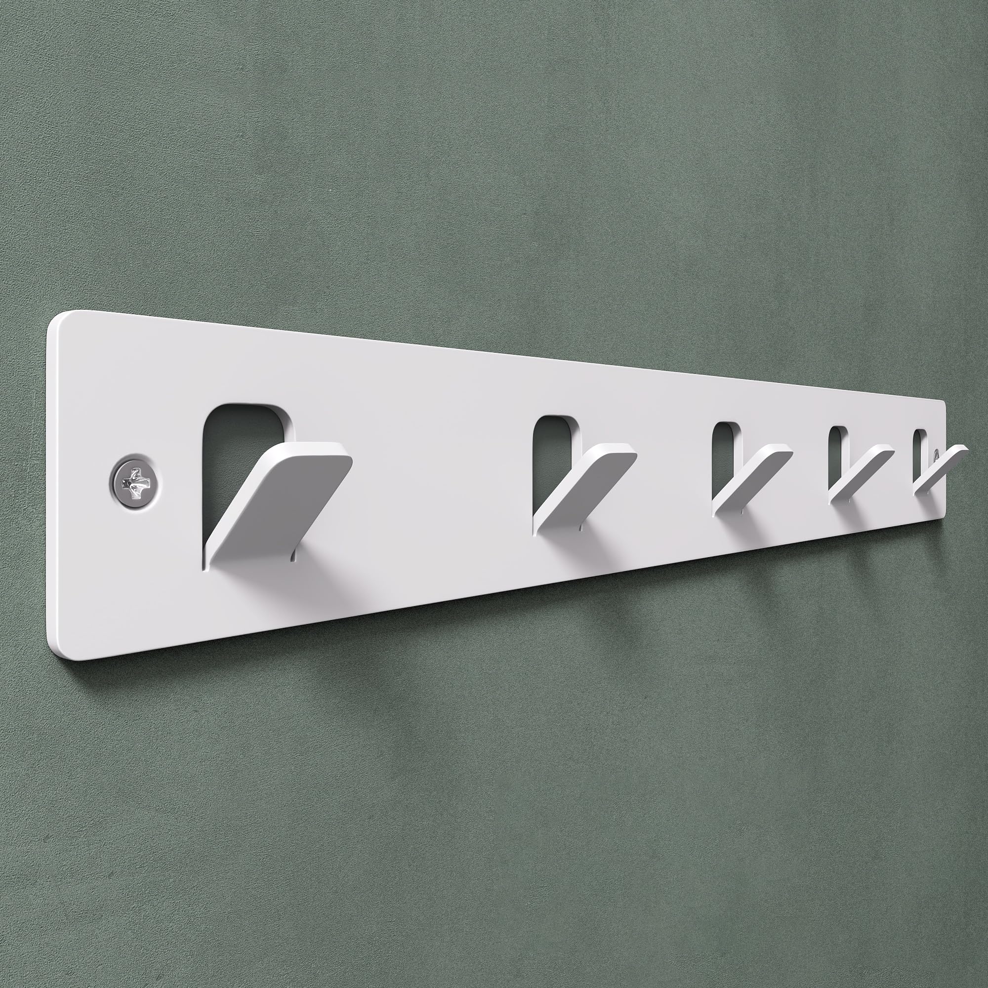 Mai & Mai White Coat Hooks Wall Mounted, Coat Rack With 5 Hooks, Drill/No Drill
