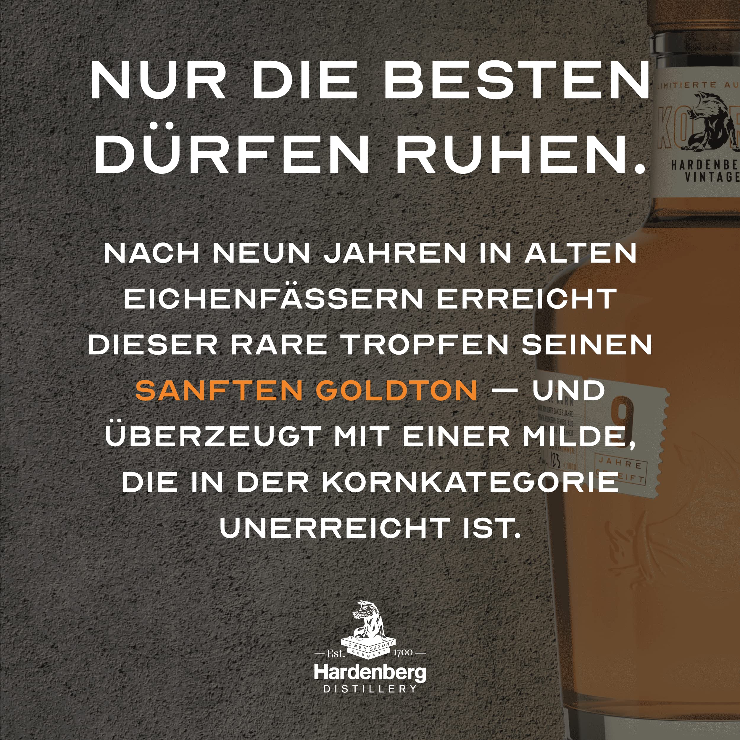 Hardenberg I Vintage Korn 9 YO I 9 Jahre in traditionellen Eichenfässern gereift I Limitierte Edition I 38% Vol. I 700 ml