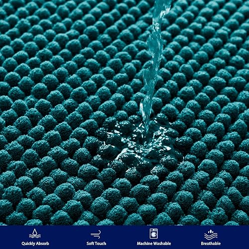 Miniatura 5 de Alfombra de baño de felpilla, suave y corta, absorbente de agua, de secado rápido, lavable a máquina, azul, 20 x 32 pulgadas