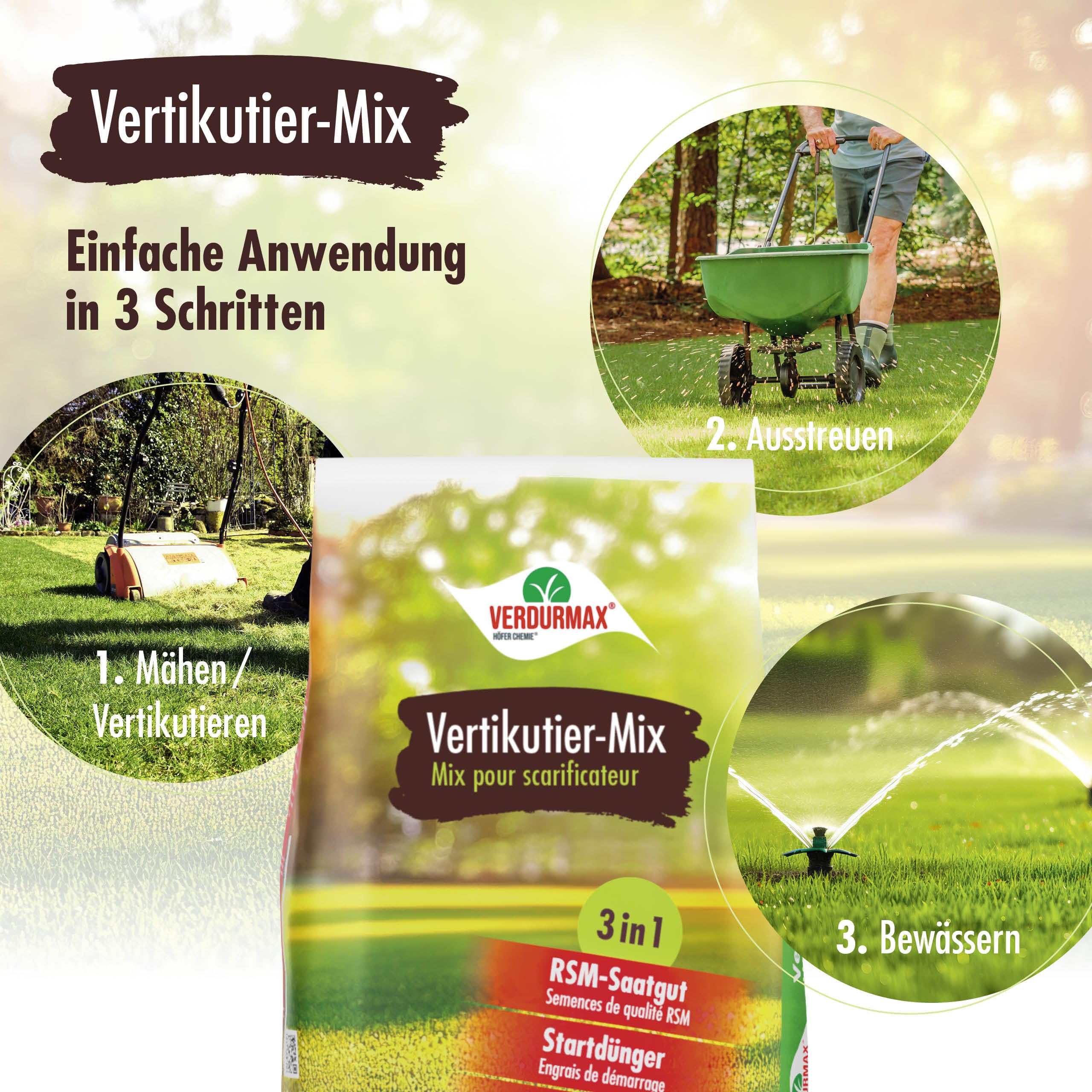 VERDURMAX 2 x 4 kg Vertikutier-Mix 3in1 | RSM Nachsaat mit Startdünger & Bodenaktivator – Rasendünger für schnelle Rasenregeneration nach dem Vertikutieren – dichter,