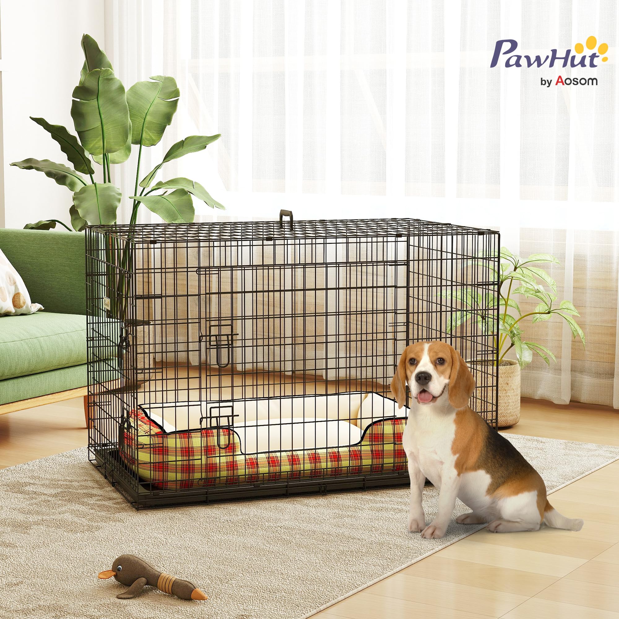 PawHut Transportín de Perro de 2 Puertas Jaula de Alambre para Perros Plegable con Asa Acero 106x71x76cm Negro