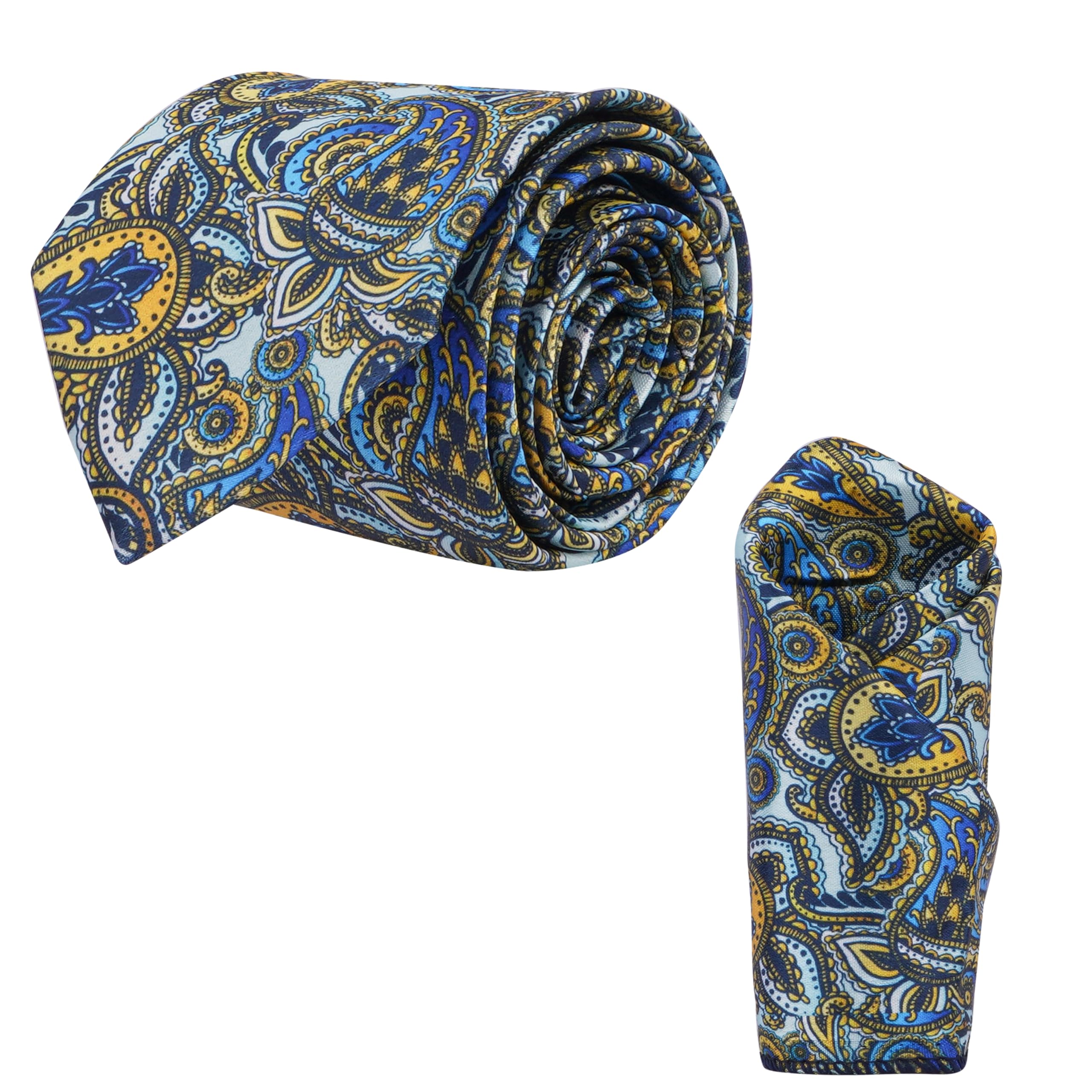 calixto Satin Paisley Printed Neck Tie for Men with Matching Pocket Square – Elegant Formal Necktie Set for Weddings, Business, Party (Pack of 1)-picture-35