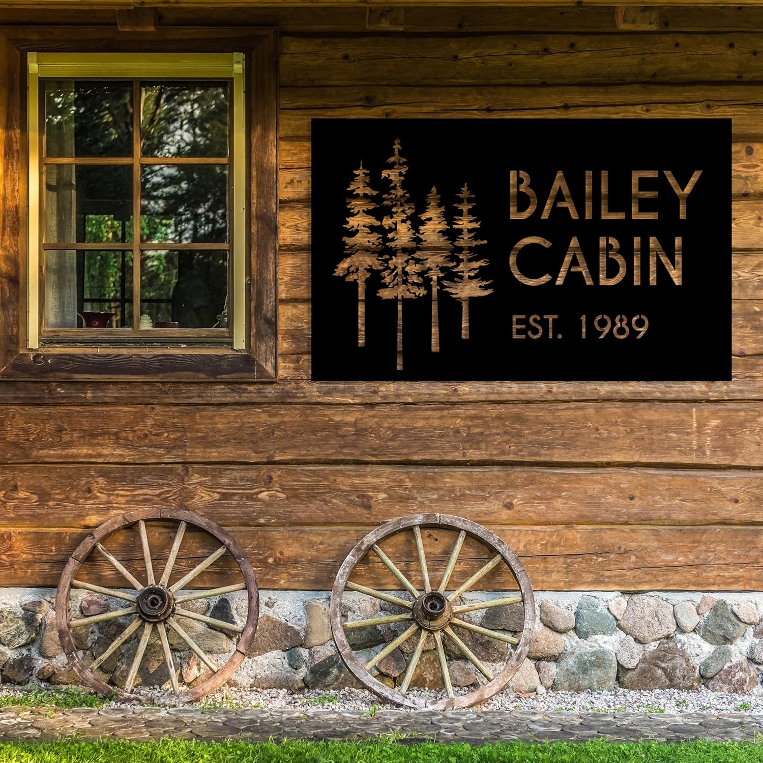 Personalized Metal Cabin Wall Art, Custom Pine Tree Metal Sign, Last Name Sign for Outdoor, Farmhouse Decor, Forest Design Family Name Sign, Mountain House Sign, Over Fireplace Art, Housewarming Gift
