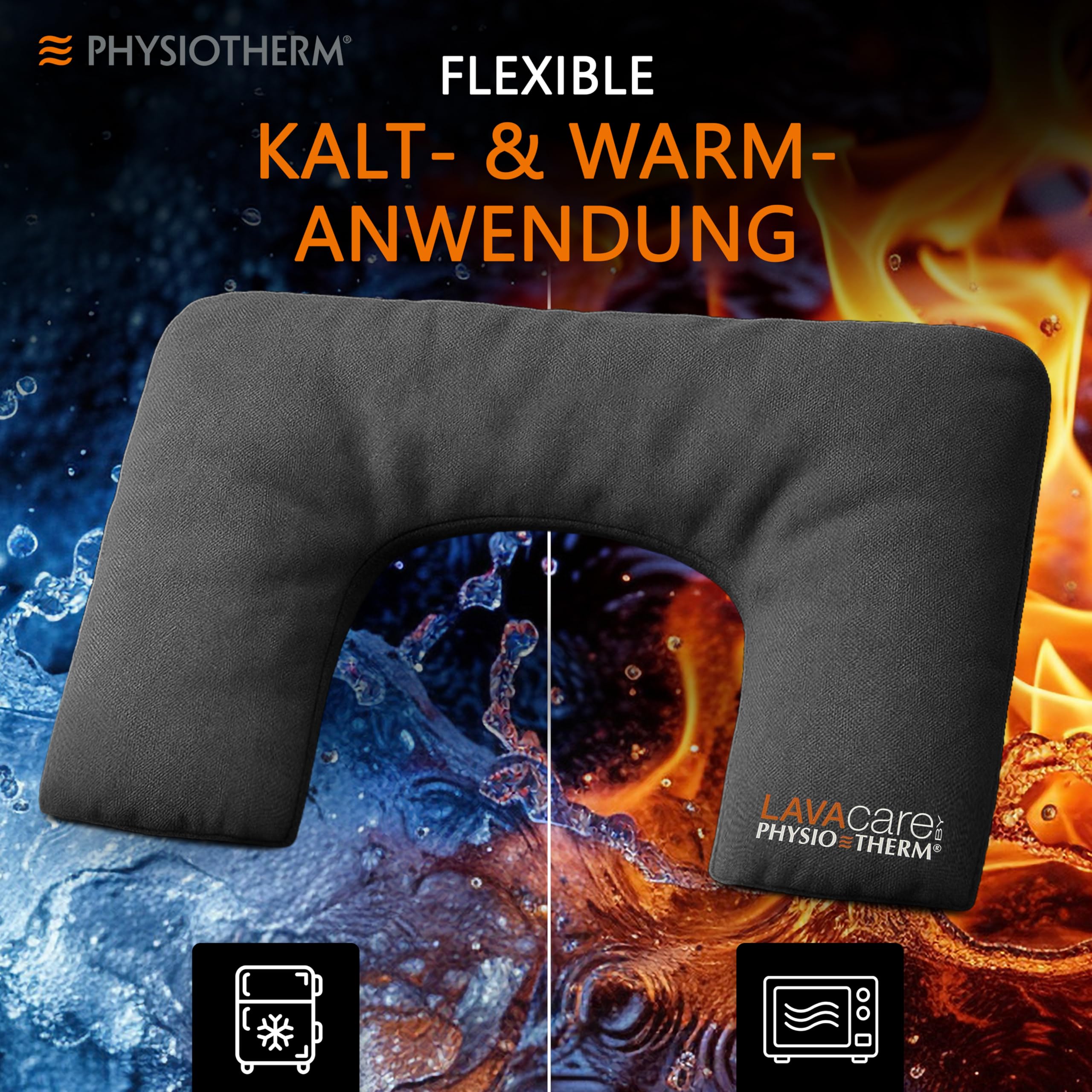 LAVAcare Physiotherm®Nackenkissen Kalt & Warm • Ergonomisches Nackenhörnchen • Kälte- & Wärmekissen für Nacken & Schultern • Mikrowelle & Gefrierfach geeignet • Kissen bei Nackenverspannungen