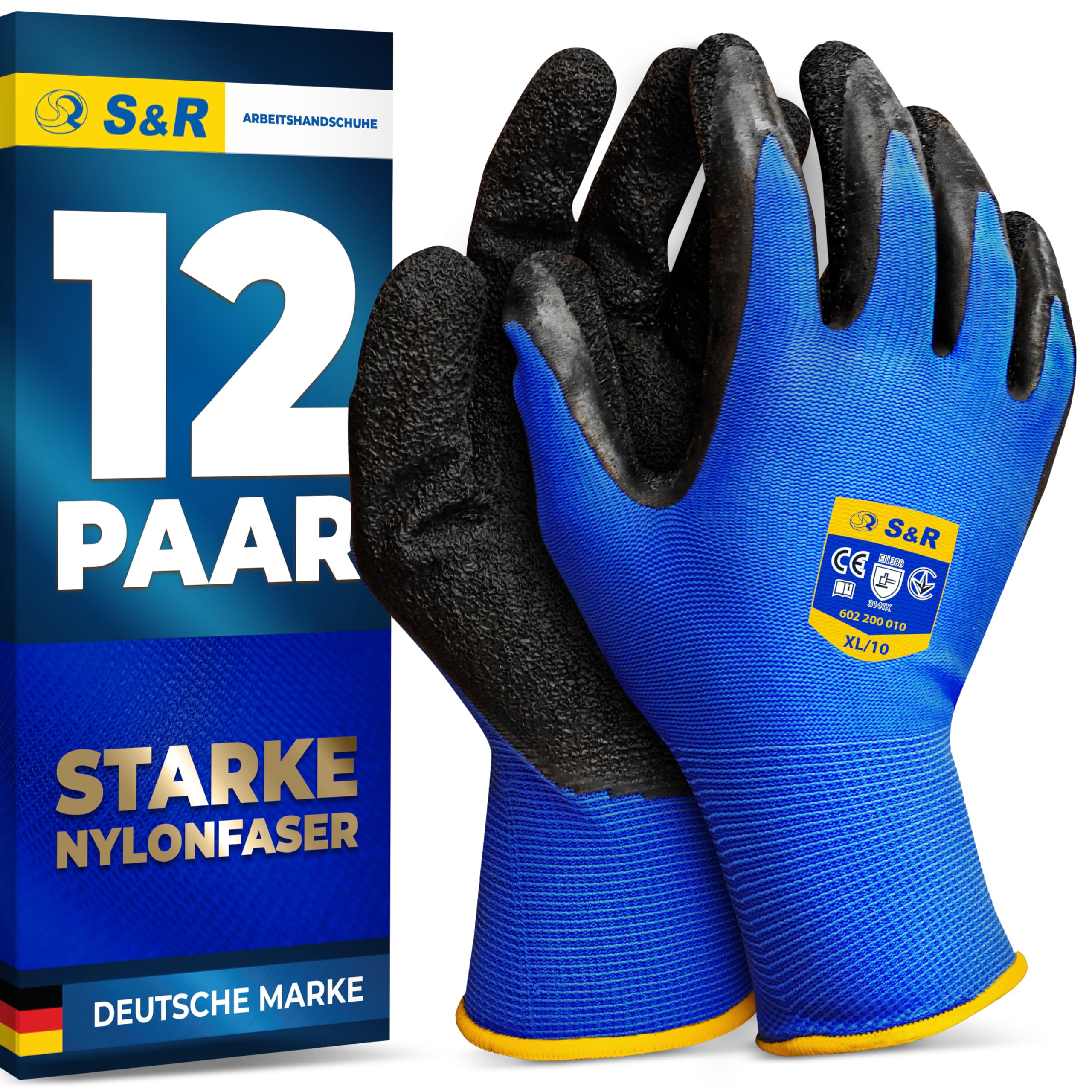 S&R Arbeitshandschuhe Herren, Handschuhe Arbeitshandschuhe, Gartenhandschuhe, Schutzhandschuhe, Mechaniker Handschuhe, Montagehandschuhe, Sicherheitshandschuhe, Arbeitsschutzhandschuhe, Nylonfaser