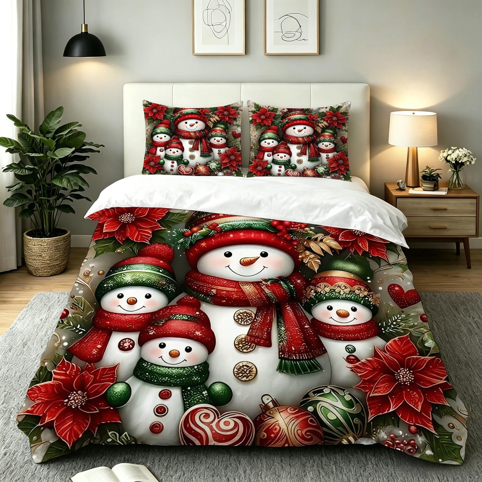 Copripiumino Matrimoniale Pupazzo Di Neve Bianco 260x240, ZW270 | Traspiranti Durevoli Microfibra, per Tutta la Famiglia, Matrimoniale, per Tutte le Stagioni, con 2 Federe 50x80 cm
