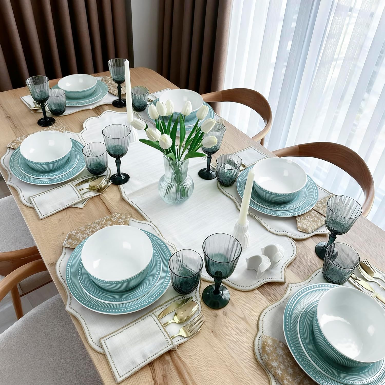 AELS Melamine Dinnerware Set of 18 Pcs, Dinner Dishes Set for Indoor and Outdoor Use, Melamine Plates and Bowls Set for 6, Dishwasher Safe, Lightweight Unbreakable, BPA Free, Green