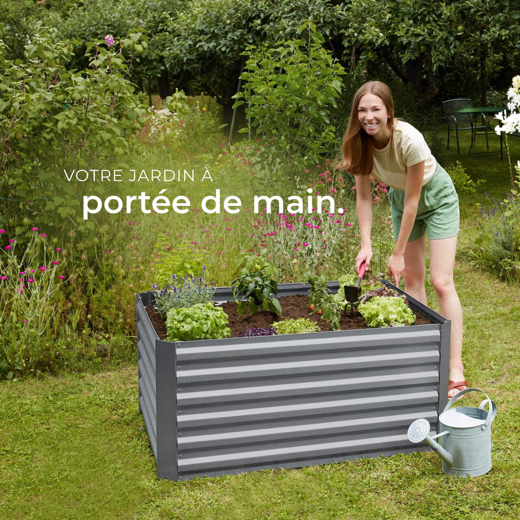 tectake® Lit de Jardin Carré Potager de Jardin surélevé, Bac à semis Jardiniere en Acier Massif résistant à la Rouille idéal aménagement Serre Jardiniere Exterieur Grande Taille 120x90x57cm