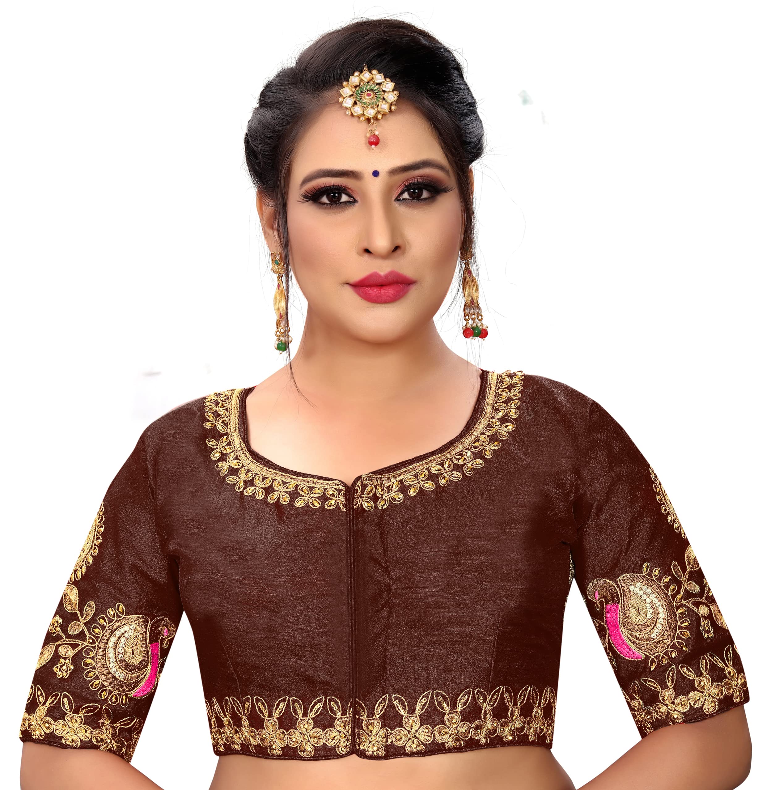 Pujia MillsWomen's Silk Solid Half Sleeve Blouse