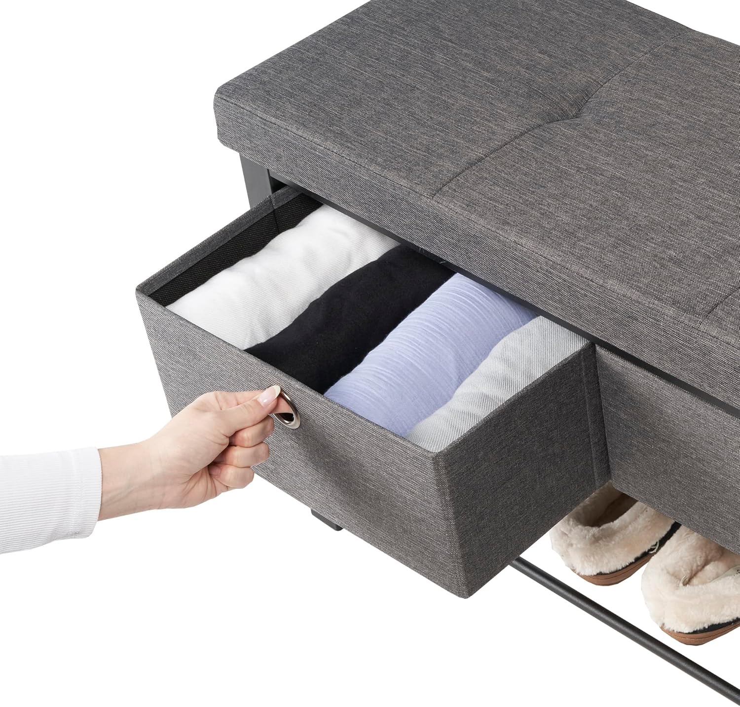Charcoal Upholstered Shoe Storage Bench with Drawers