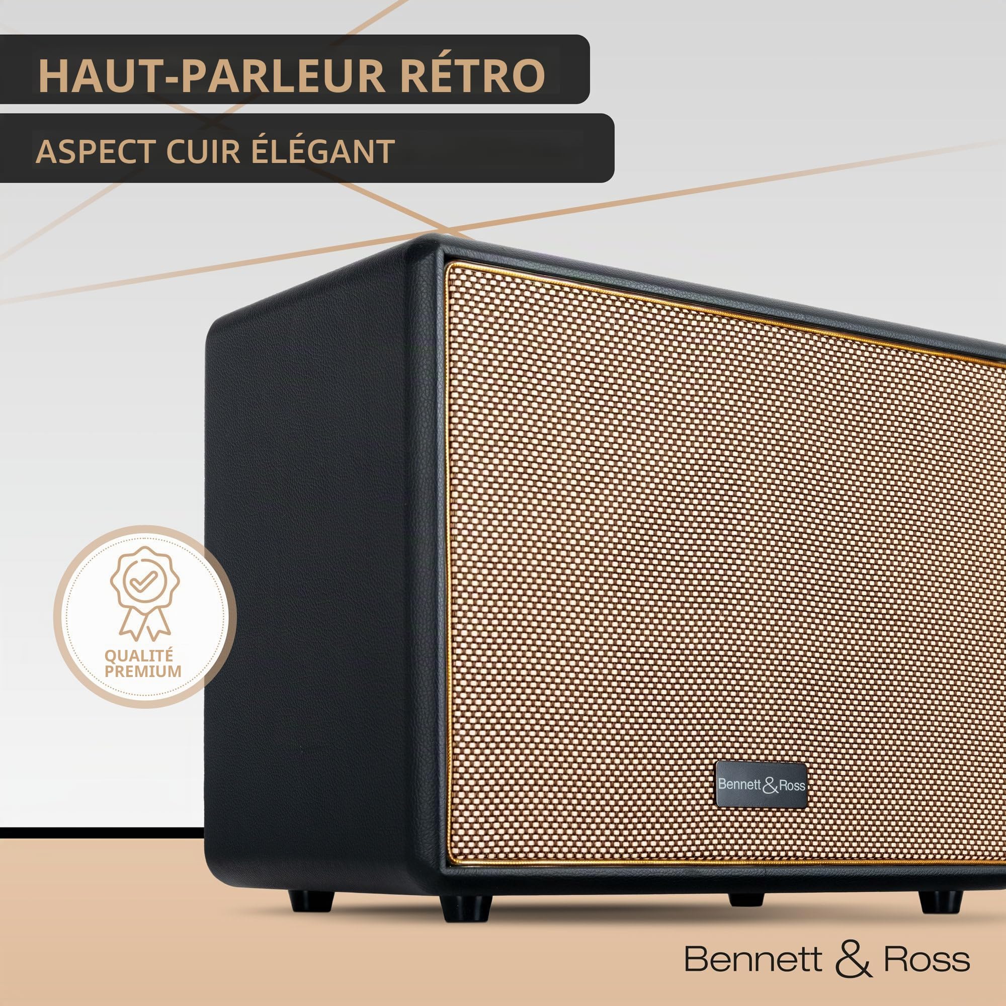 Bennett & Ross BB-880BK Blackmore Giant Haut-Parleur Bluetooth rétro en Cuir - Haut-Parleur Vintage avec 2X 40W - Speaker Entrée USB avec Lecteur MP3 - Fonction stéréo True Wireless - aux-in - Noir
