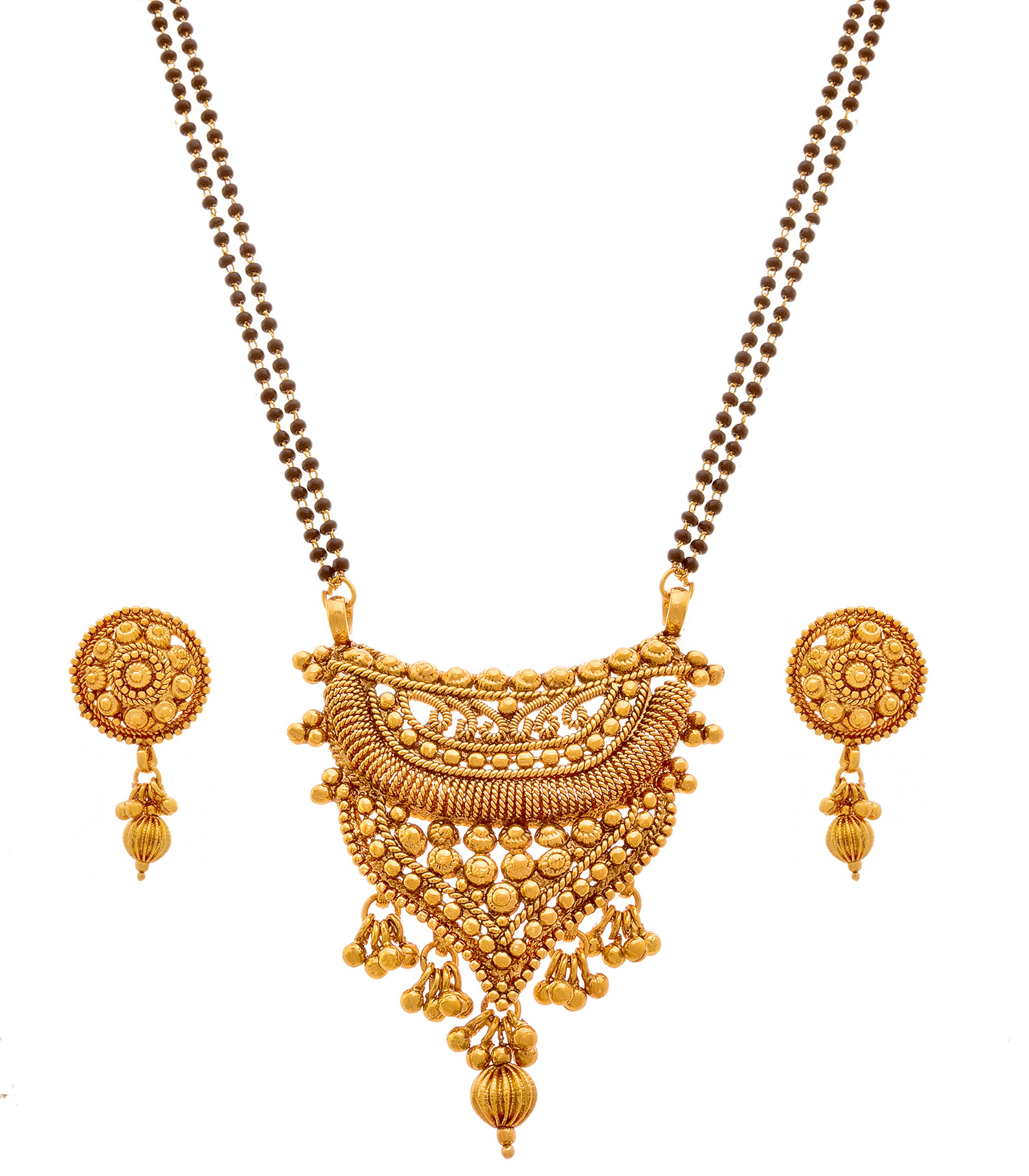 JFL - Jewellery For Less Traditional Ethnic One Gram Gold Plated Mangalsutra With Earring And Double Black Beaded Chain For Women (B01KVFU6KW) Amazon Price History, Amazon Price Tracker