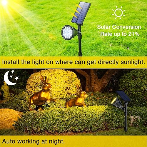 Miniatura 8 de ROSHWEY Luces solares de paisaje, 18 luces LED solares al aire libre, IP65, luces de inundación impermeables para jardín, patio, porche, pared,