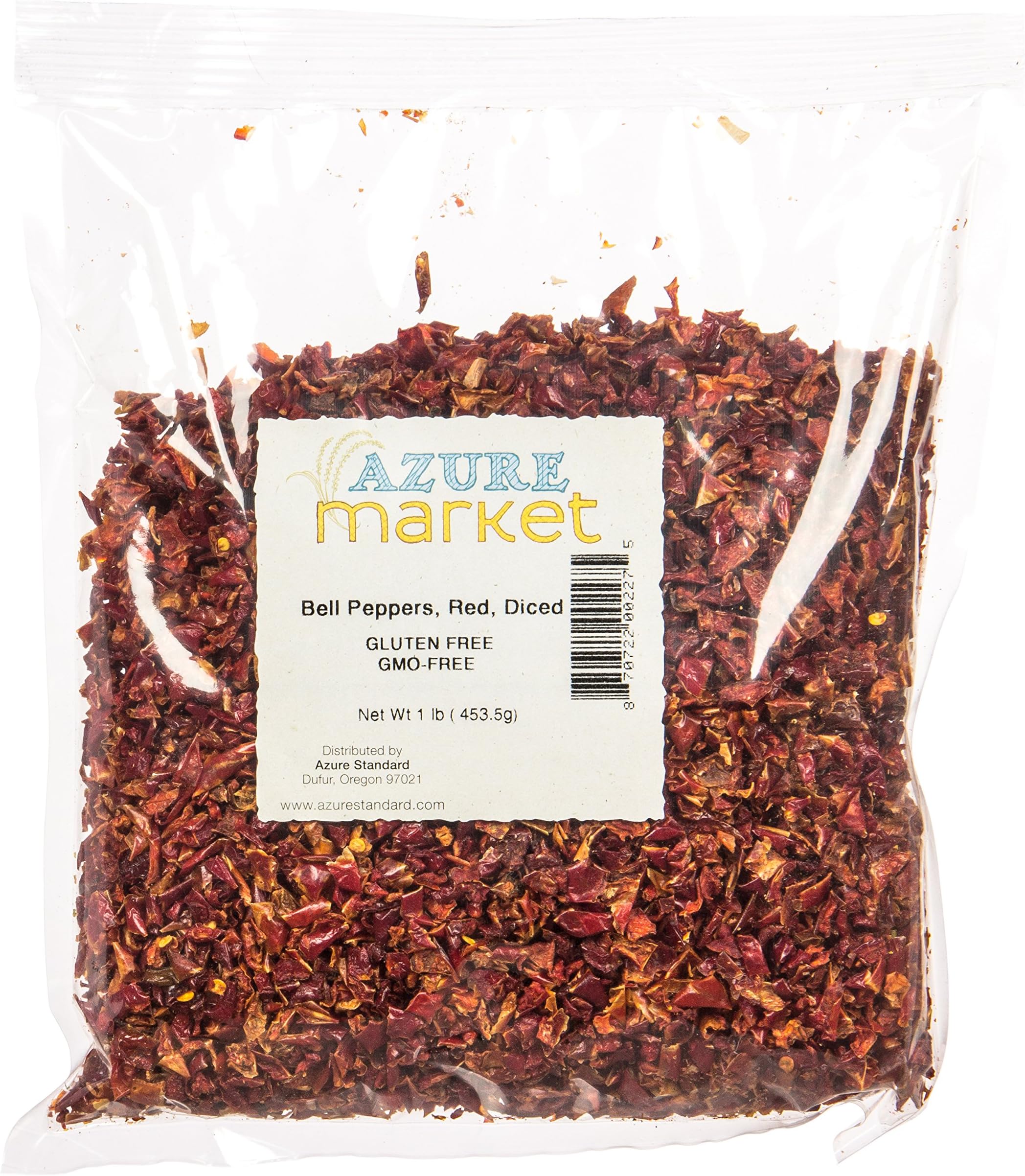 Azure Market Bell Peppers, Red, Diced, Dehydrated - 1 lb