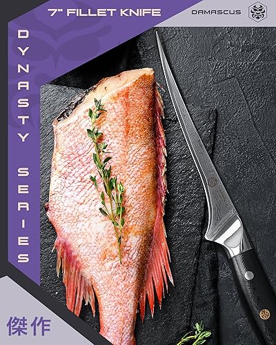 Miniatura 43 de KESSAKU Nakiri Cuchillo – 7 pulgadas – Serie Damascus Dynasty – Cuchillo asiático para verduras – Cuchillo de cocina afilado – Acero inoxidable